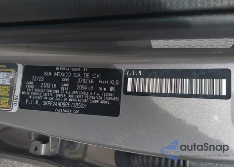 2024 Kia Forte Lxs из США, поврежденный, VIN 3KPF24AD8RE738503